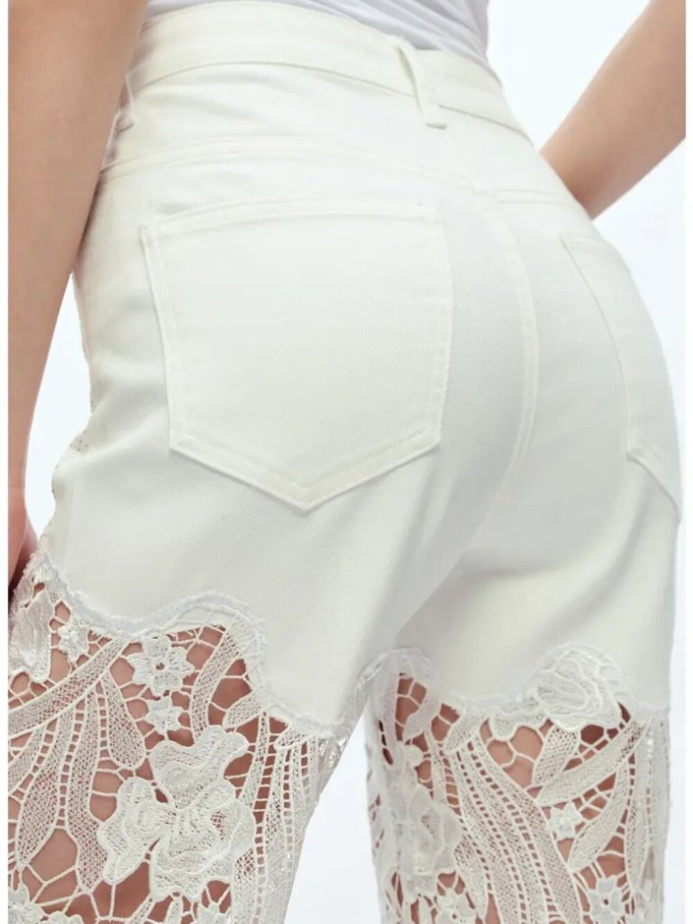 NEW WITH TAG BAYEAS White Snowfeather High-Waist Crystal-Embellished Lace Jeans